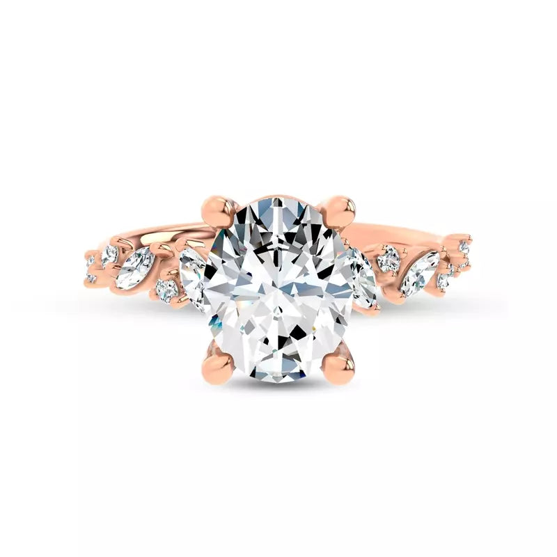 Scattered Diamond Oval Engagement Ring