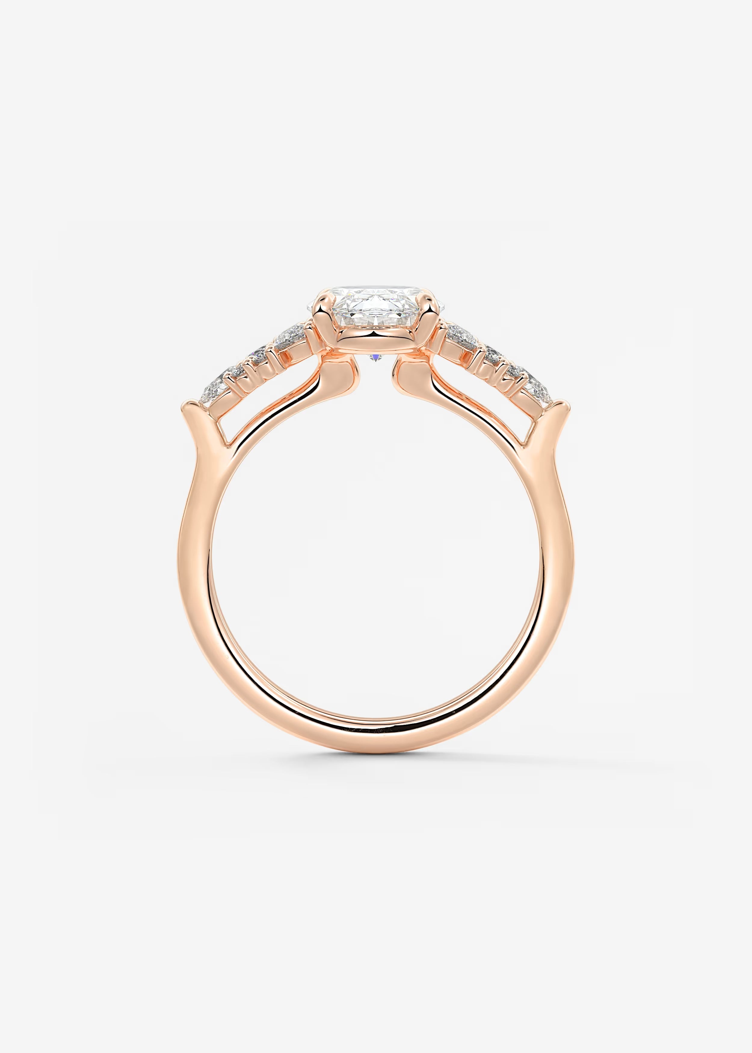 Nature Inspired Oval Engagement Ring with Clustered Diamond Accents