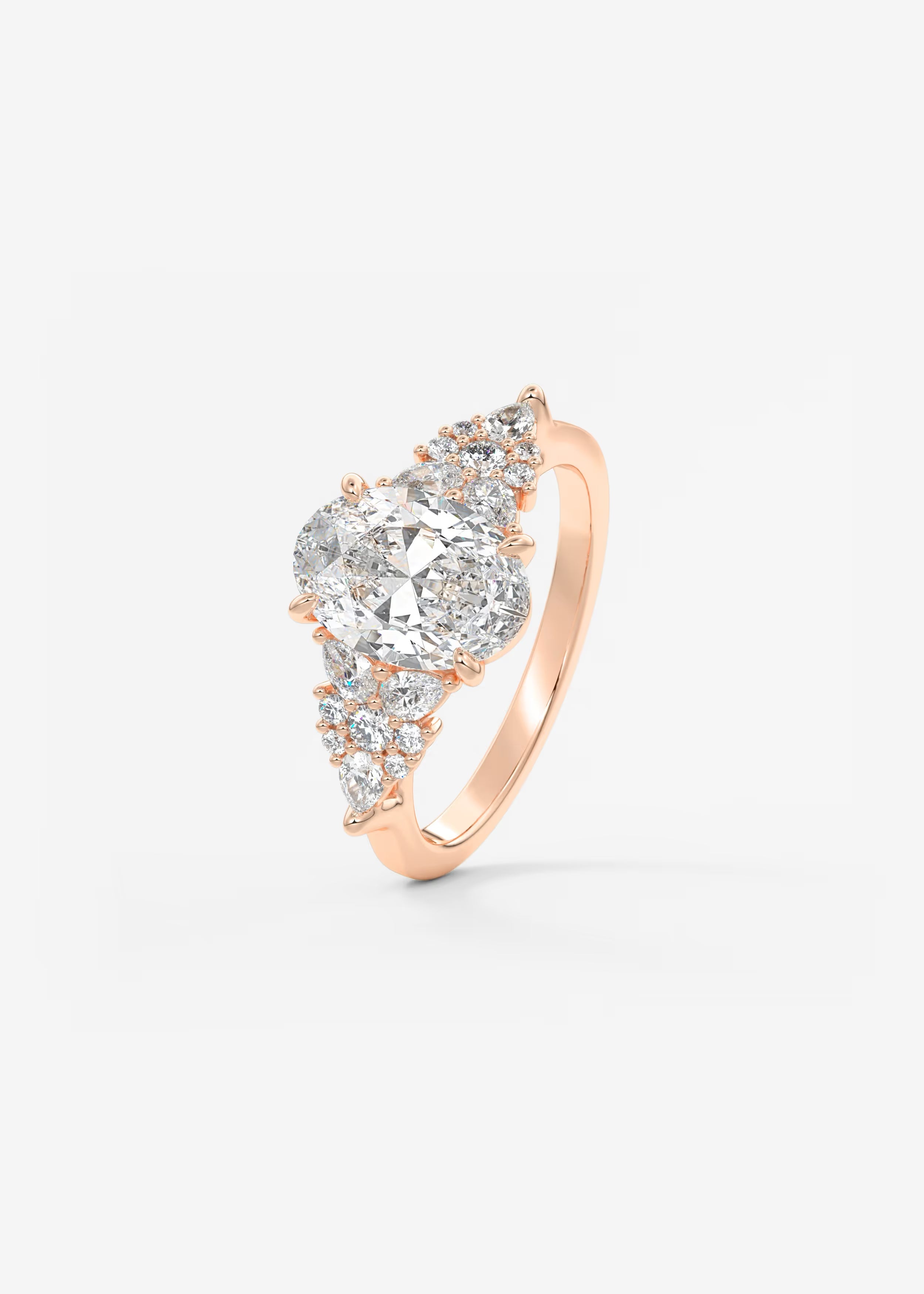 Nature Inspired Oval Engagement Ring with Clustered Diamond Accents