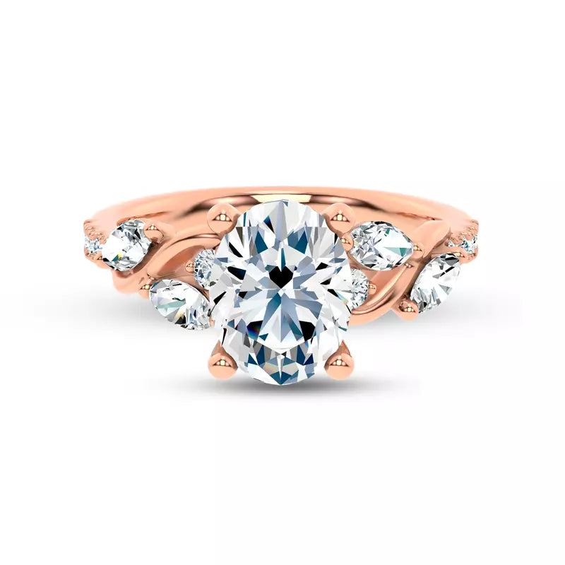 Curved Vine Diamond Oval Engagement Ring