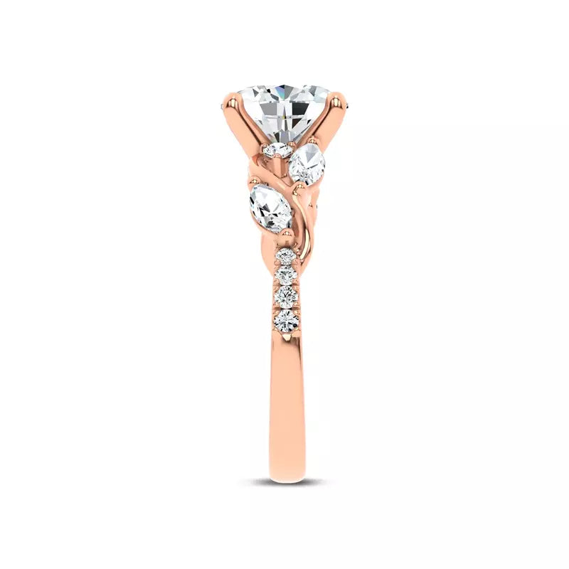 Curved Vine Diamond Oval Engagement Ring