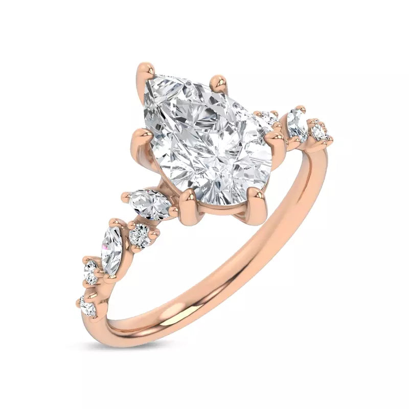 Scattered Diamond Pear Engagement Ring