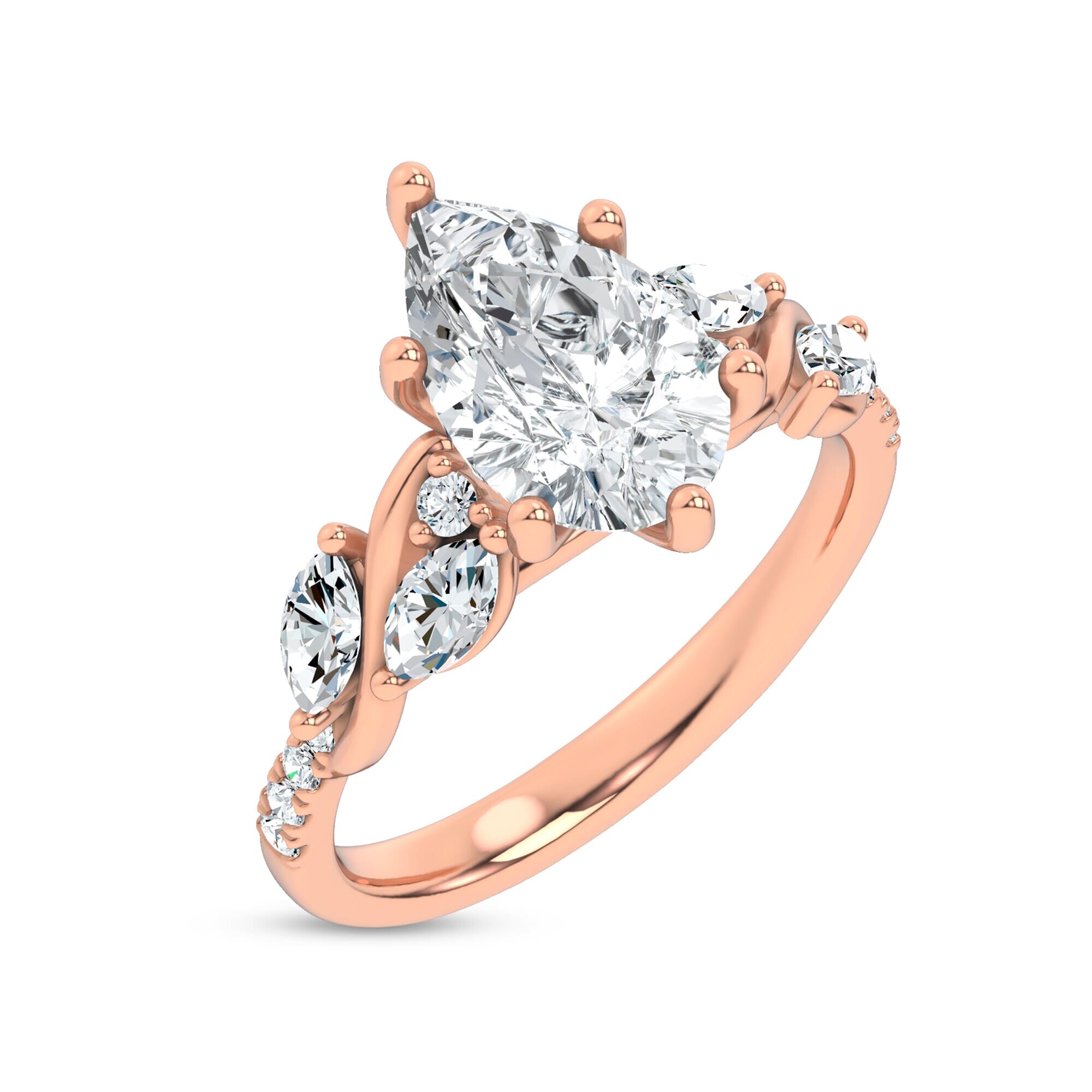 Curved Vine Diamond Pear Engagement Ring