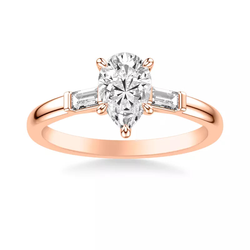 Classic 3-Stone Engagement Pear Ring