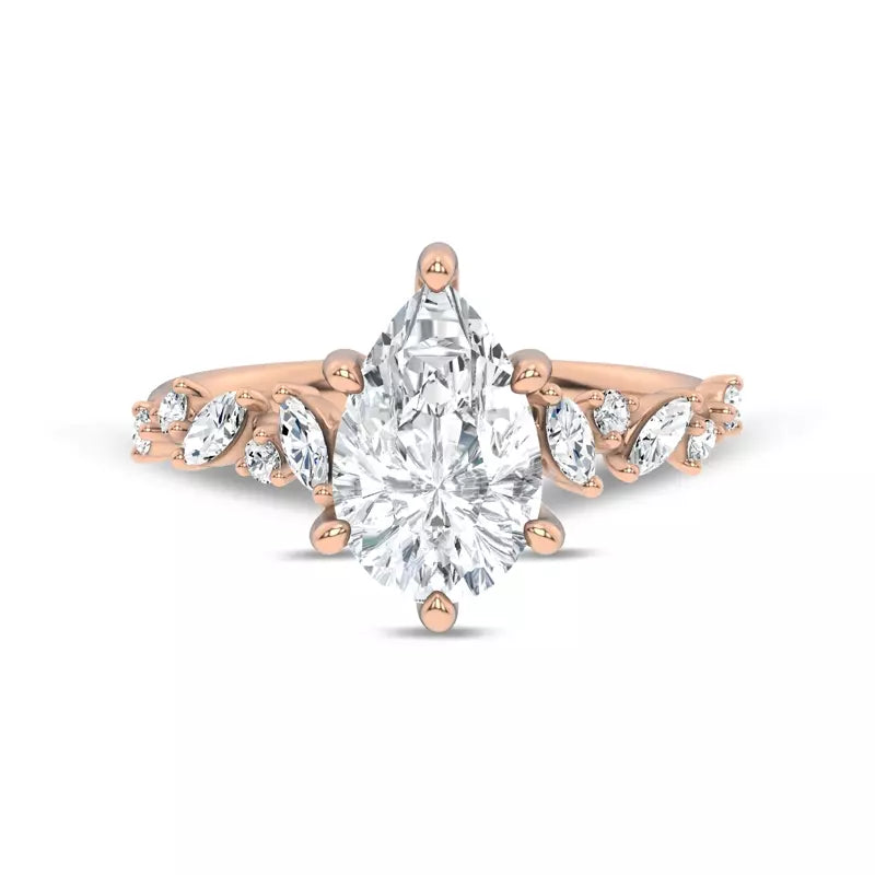 Scattered Diamond Pear Engagement Ring