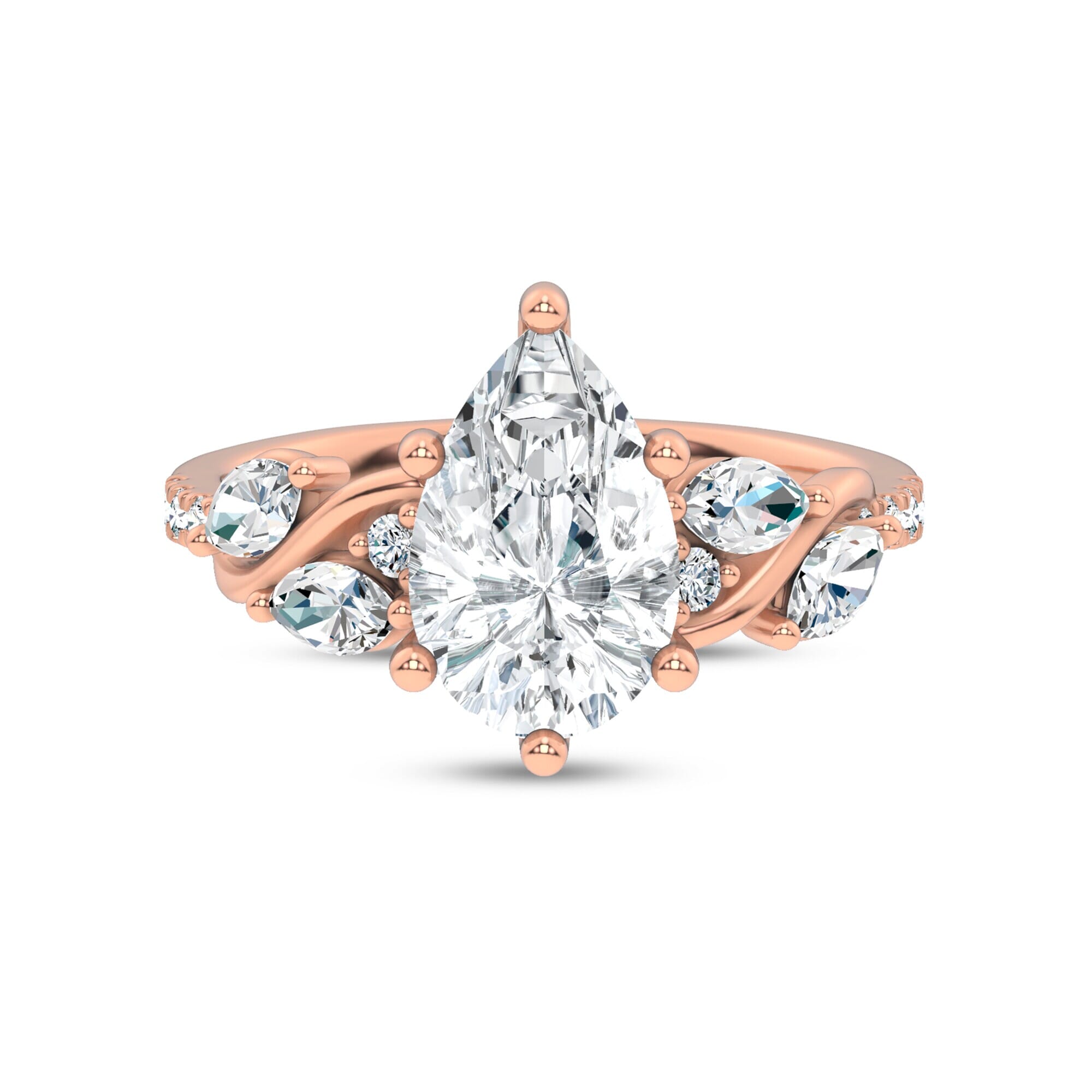 Curved Vine Diamond Pear Engagement Ring