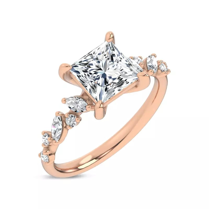 Scattered Diamond Princess Engagement Ring