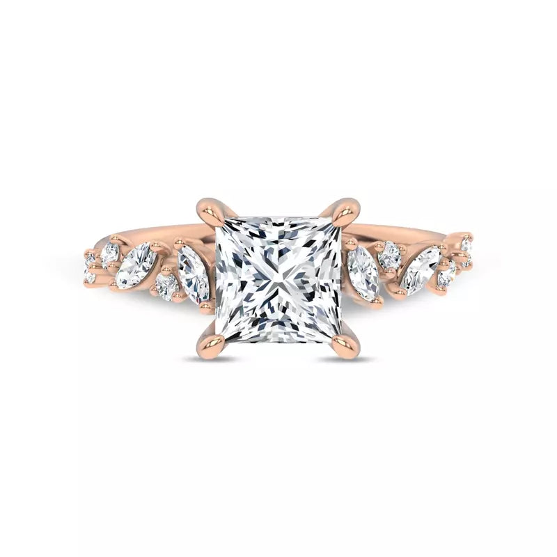 Scattered Diamond Princess Engagement Ring