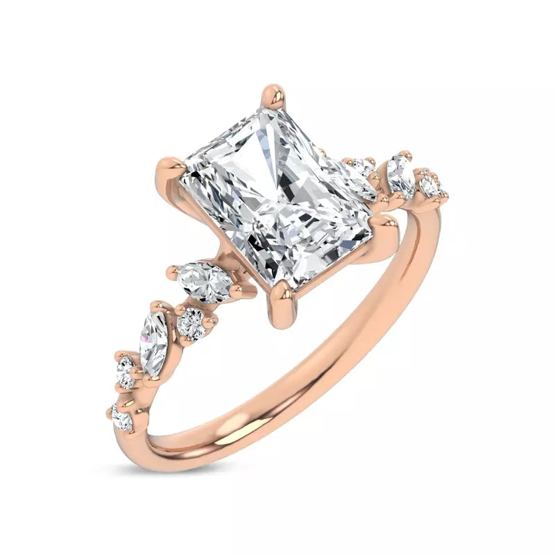 Scattered Diamond Radiant Engagement Ring