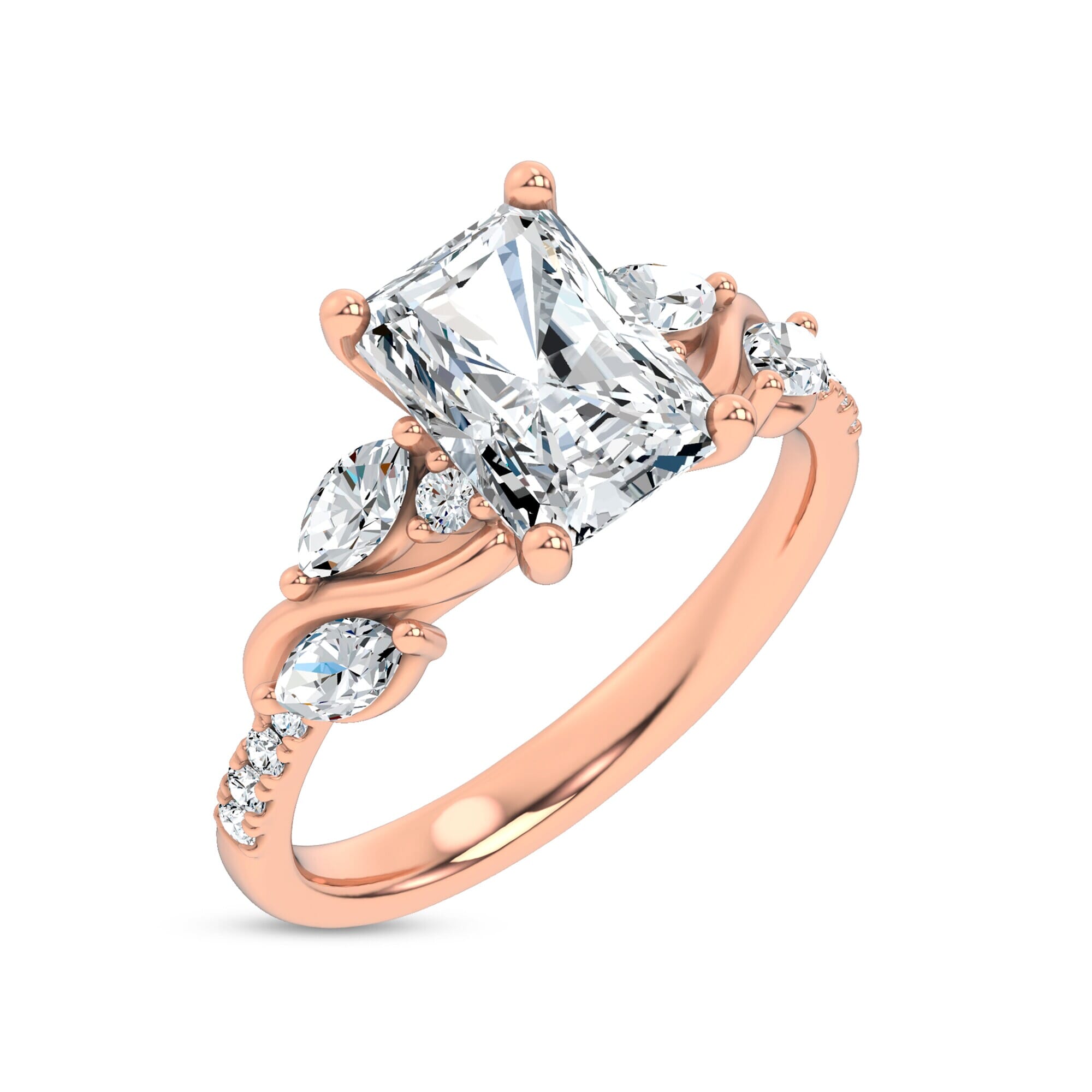 Curved Vine Diamond Radiant Engagement Ring