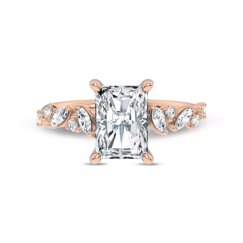 Scattered Diamond Radiant Engagement Ring