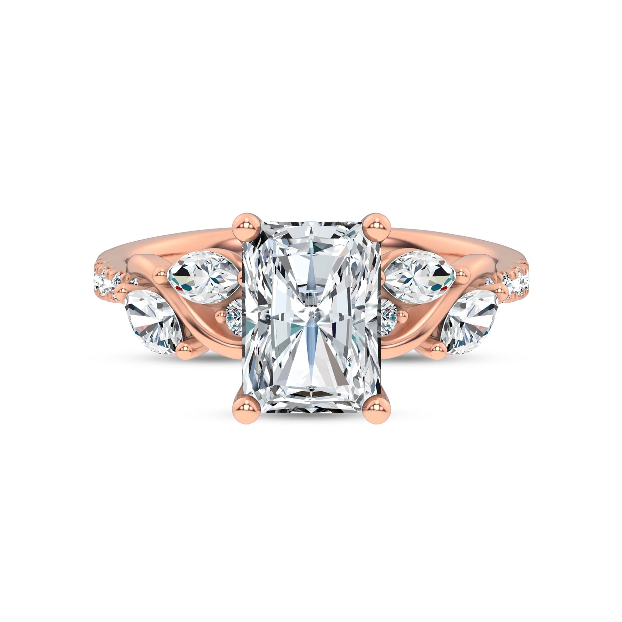Curved Vine Diamond Radiant Engagement Ring