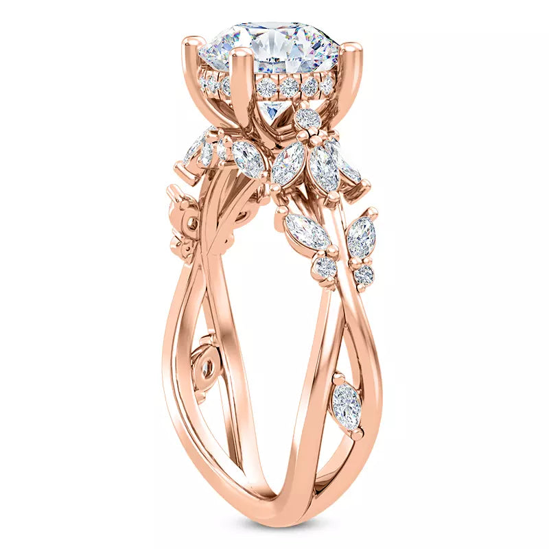 Butterfly And Bee Vine Twist Round Engagement Ring