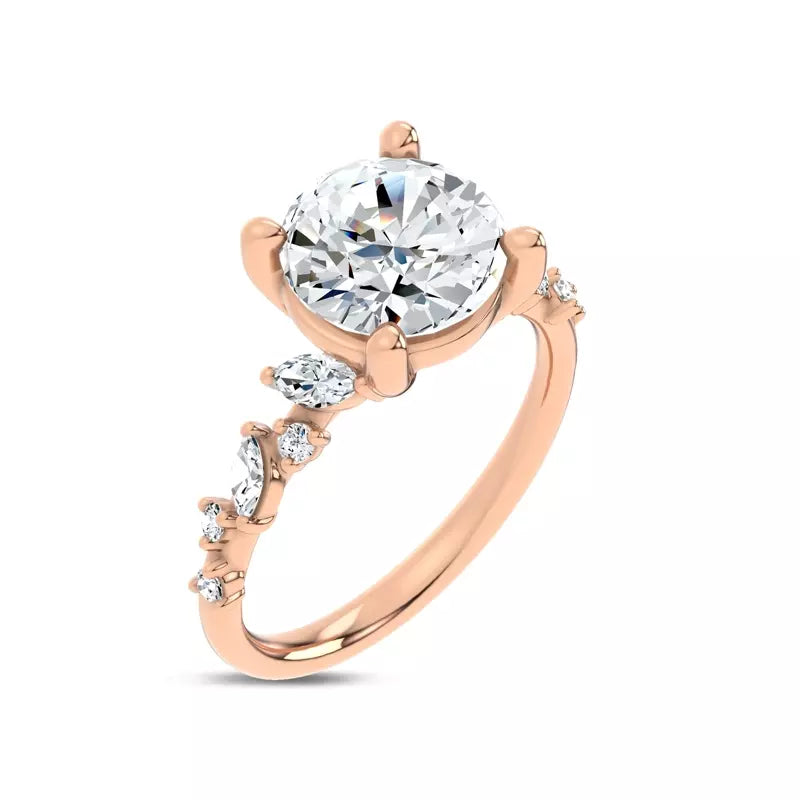 Scattered Diamond Round Engagement Ring