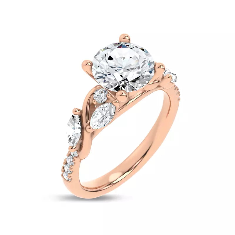 Curved Vine Diamond Round Engagement Ring
