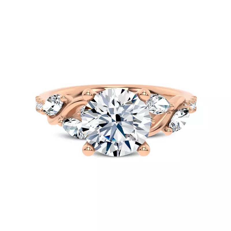 Curved Vine Diamond Round Engagement Ring