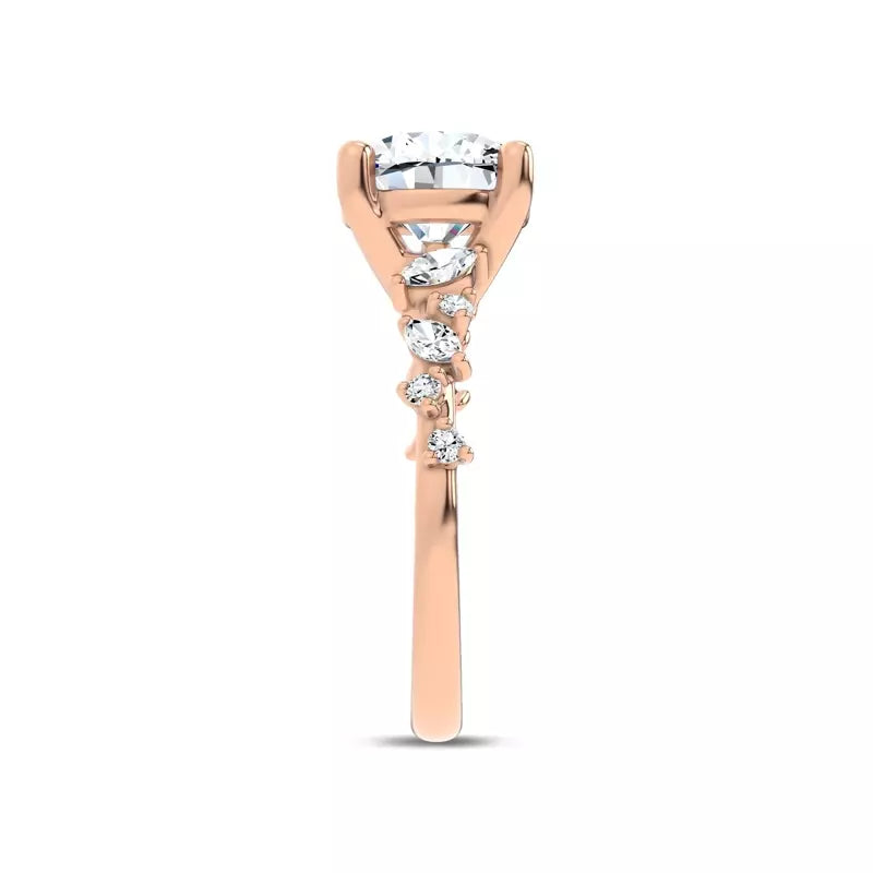 Scattered Diamond Round Engagement Ring