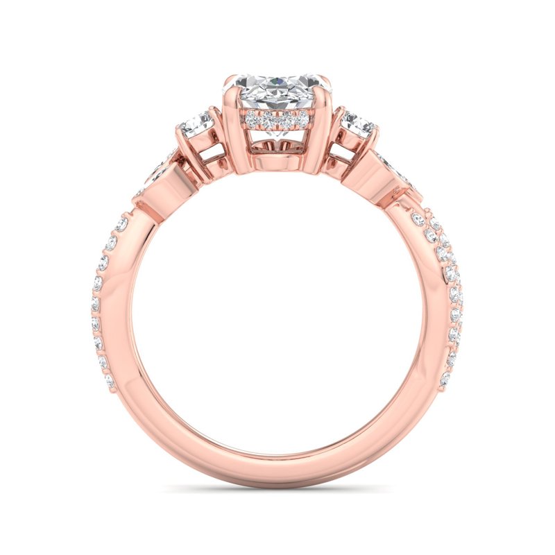 Floral Marquise Band with Beaded Detail Oval Lab Grown Diamond Center Engagement Ring