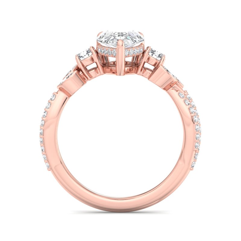 Floral Marquise Band with Beaded Detail Pear Lab Grown Diamond Center Engagement Ring