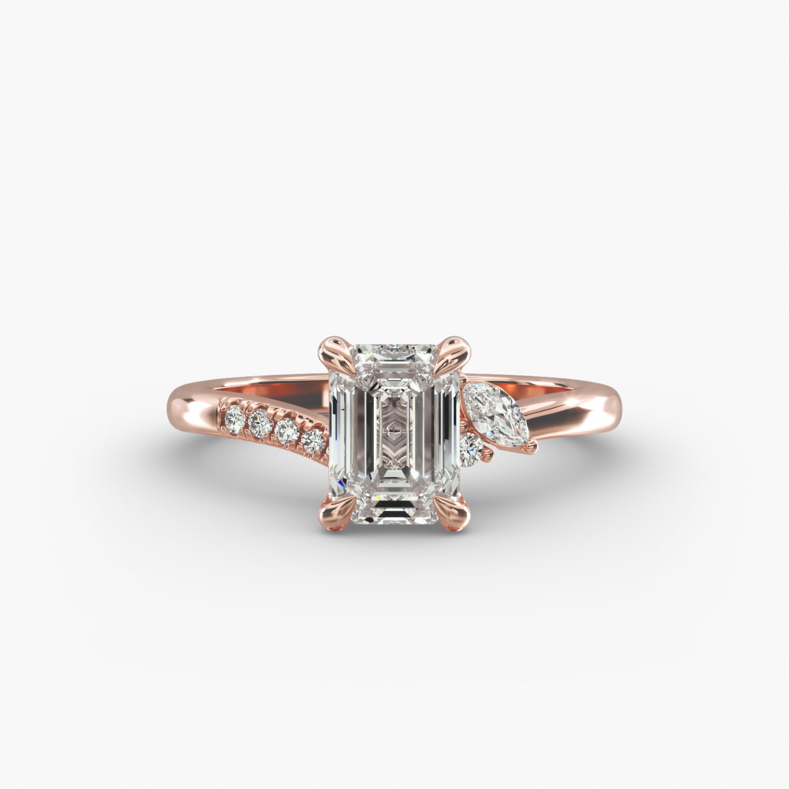 Asymmetric Elegance Emerald Lab Grown Diamond Center Engagement Ring