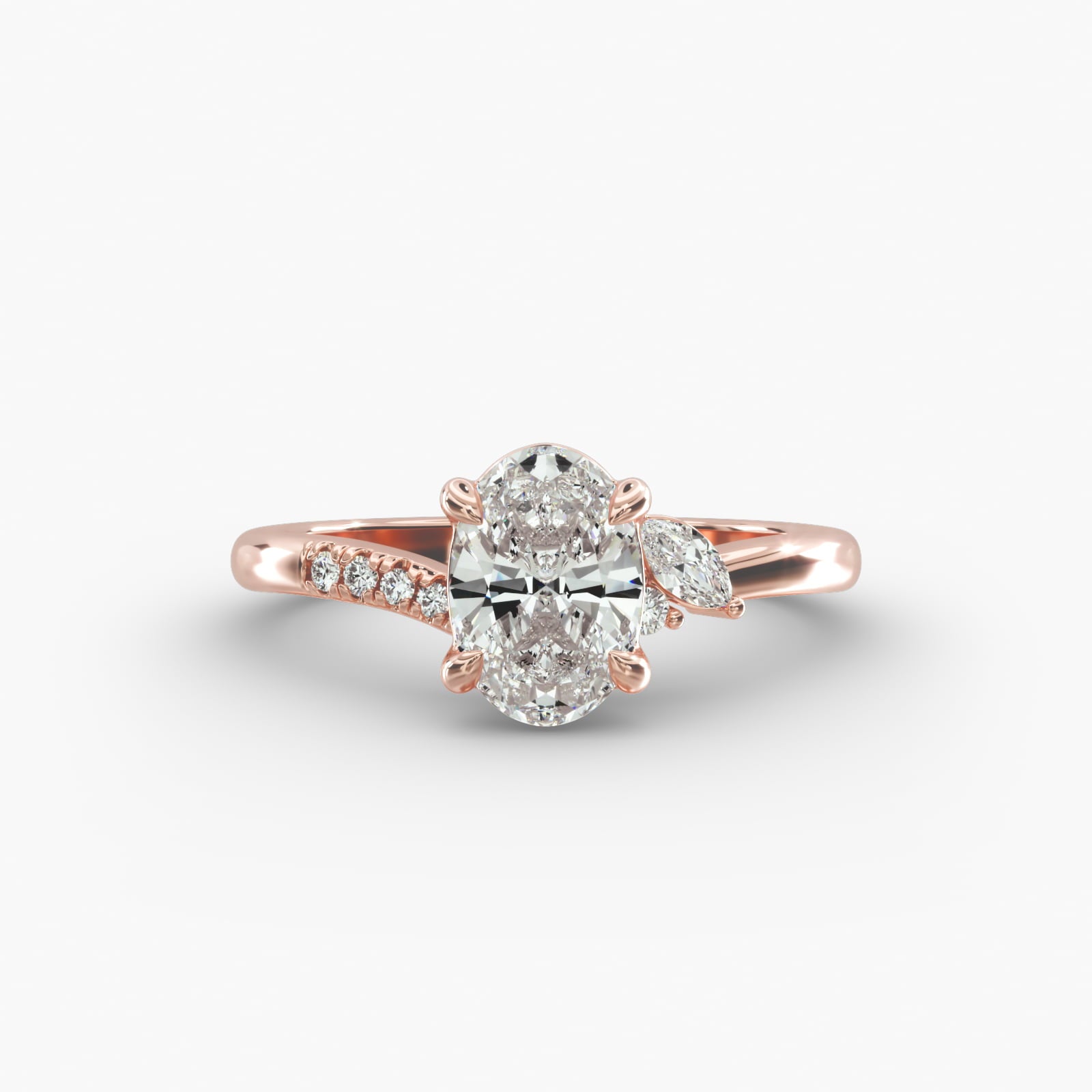 Asymmetric Elegance Oval Lab Grown Diamond Center Engagement Ring
