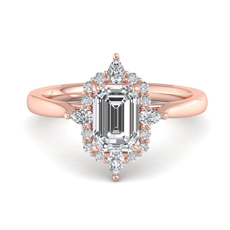 Halo-style with Pear Accents and Emerald Lab Grown Diamond Center Engagement Ring