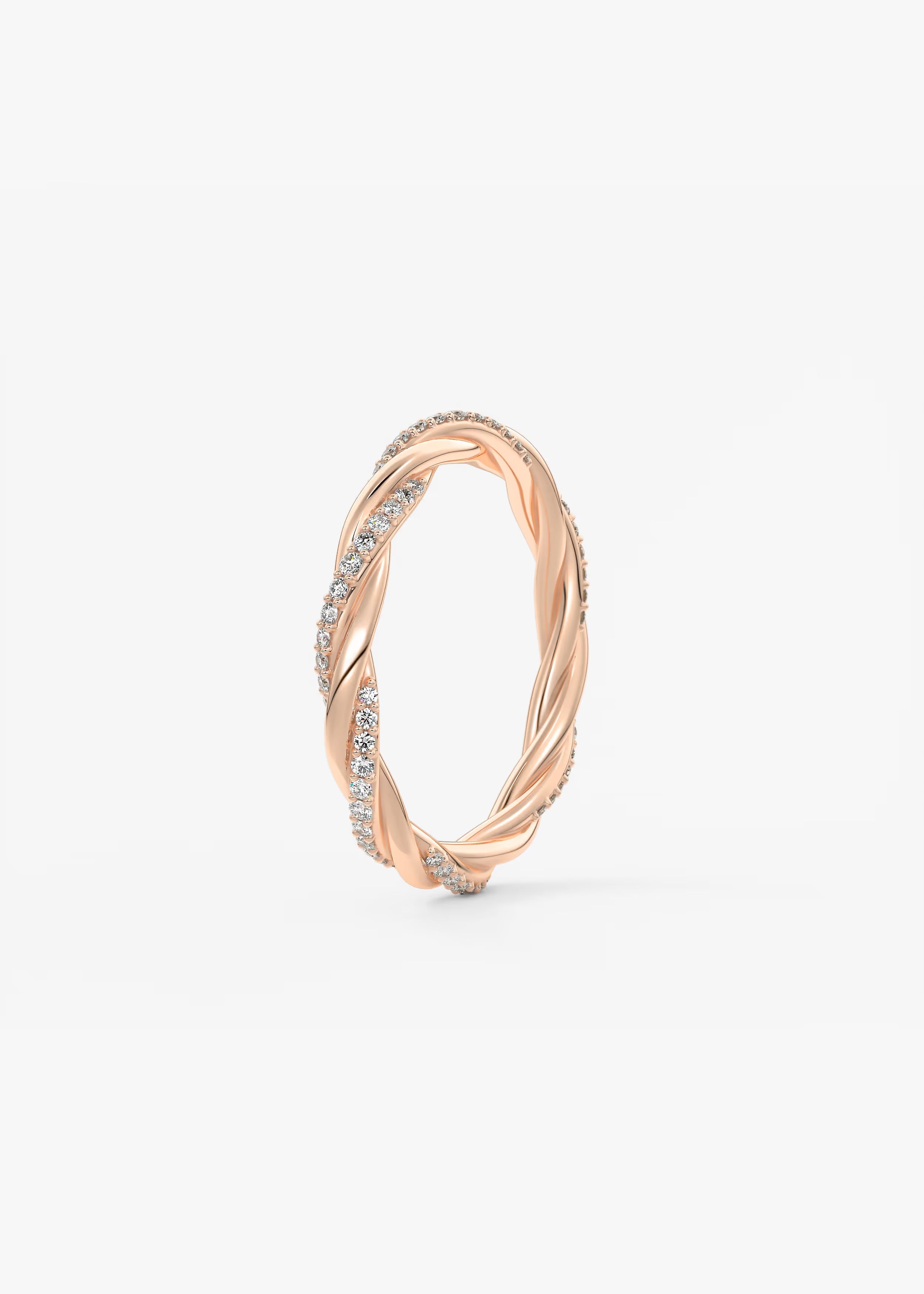 Twisted Gold Band with Pavé Lab‑Grown Diamonds and Polished Interwoven Design