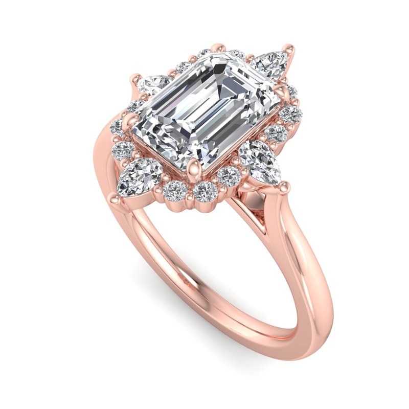 Halo-style with Pear Accents and Emerald Lab Grown Diamond Center Engagement Ring