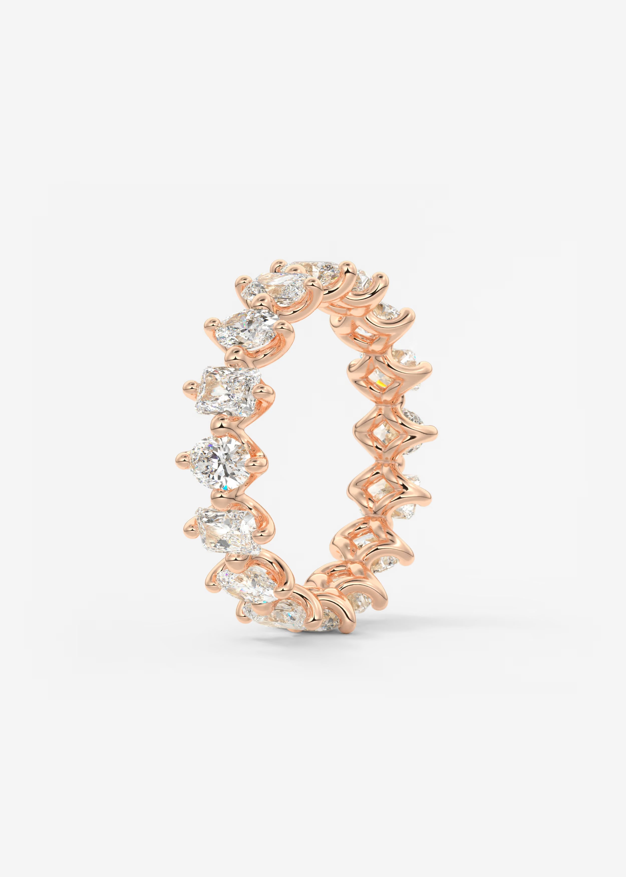 Gold Oval‑Cut Lab Diamond Eternity Band with Intricate Prong Detailing