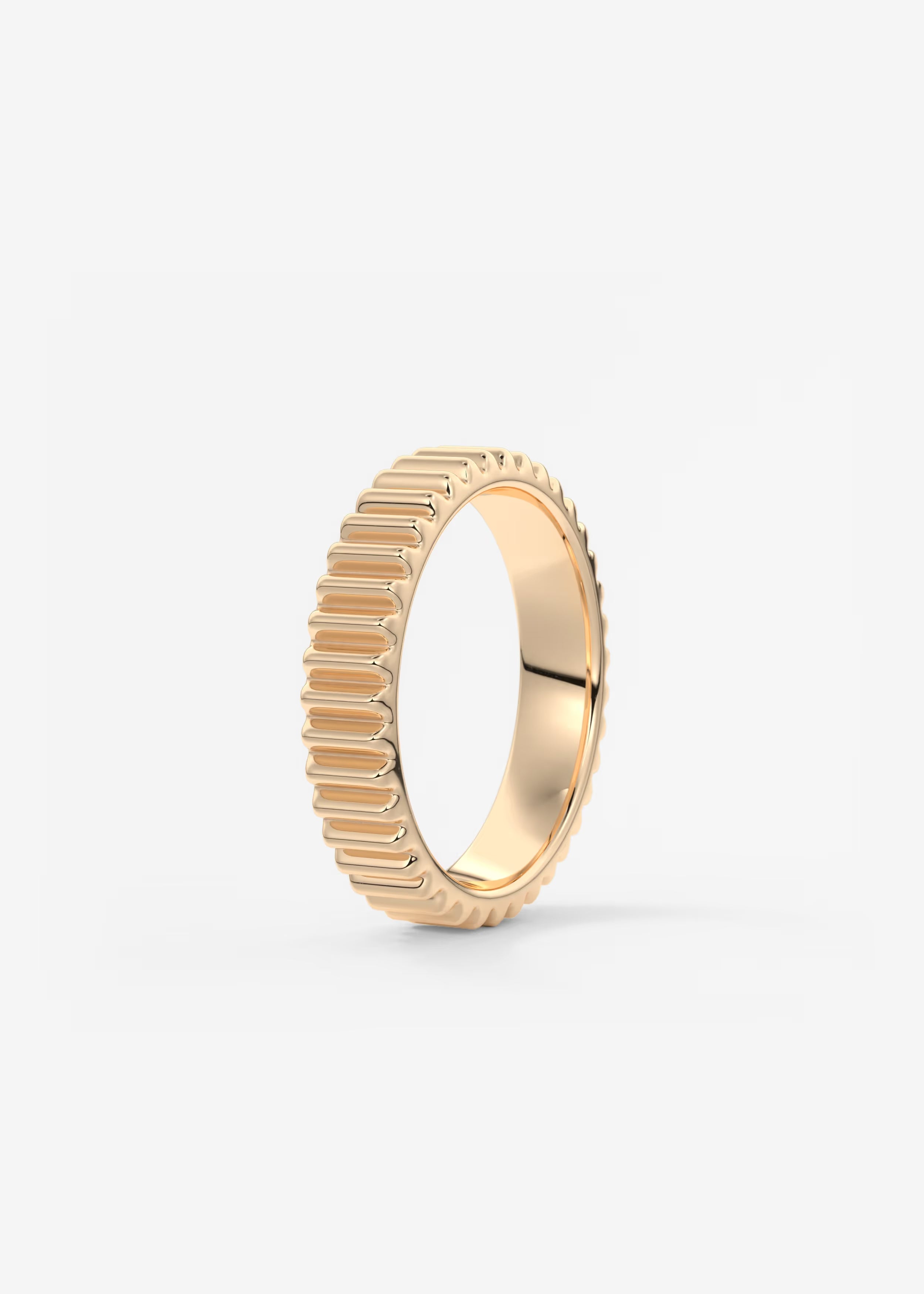 Gold Fluted Texture Band with Polished Interior