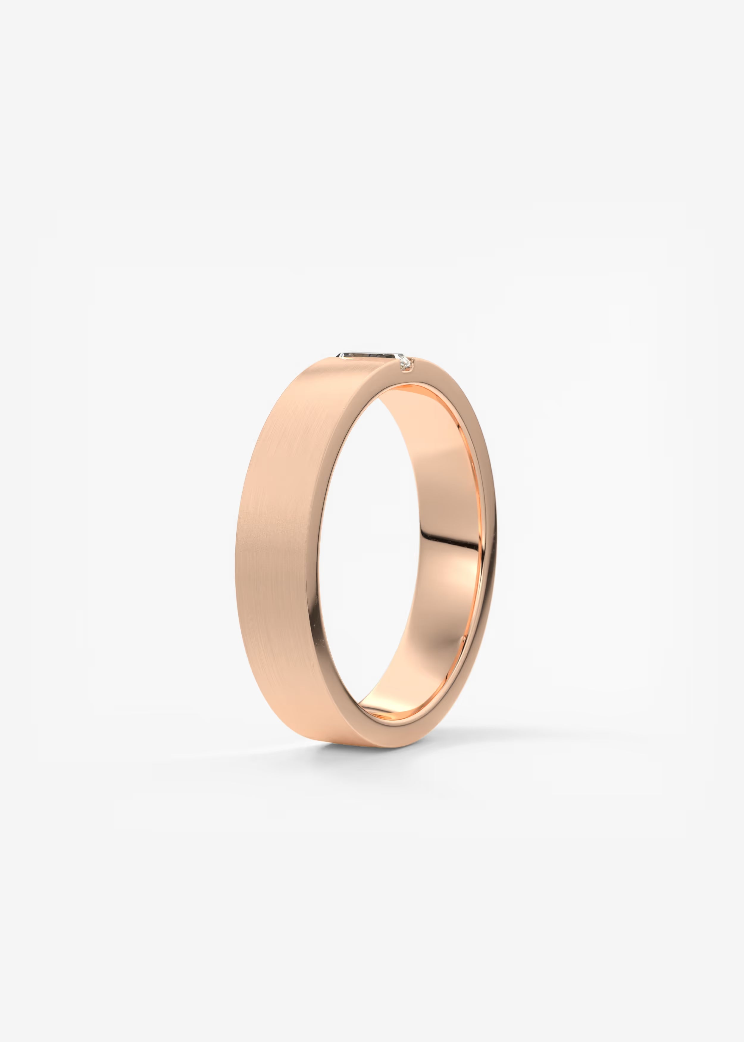 Matte Gold Wide Band with Vertical Baguette‑Cut Lab‑Grown Diamond Accent