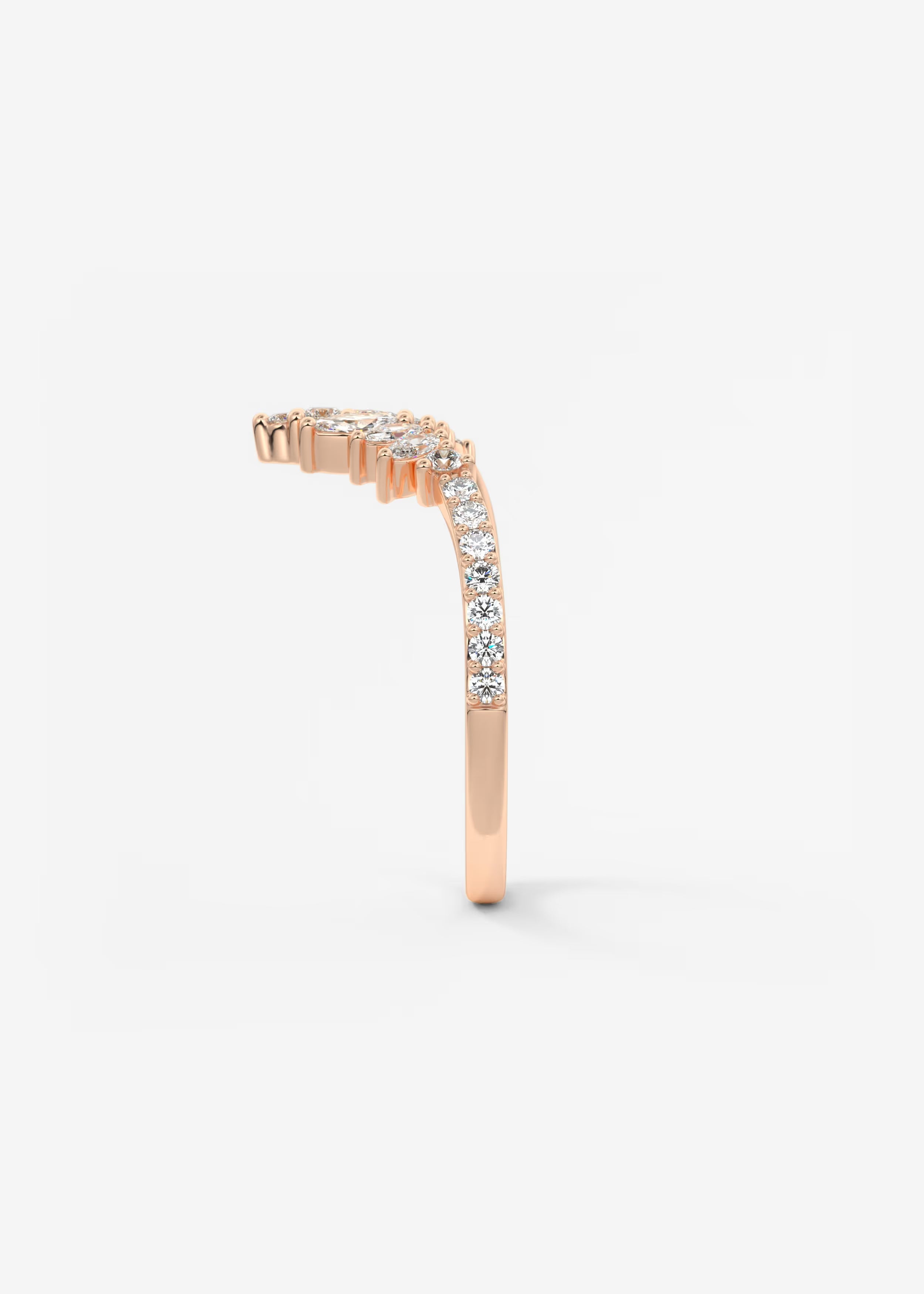 Gold V‑Shaped Double Band Ring with Marquise and Round Lab‑Grown Diamond Crown Detailing