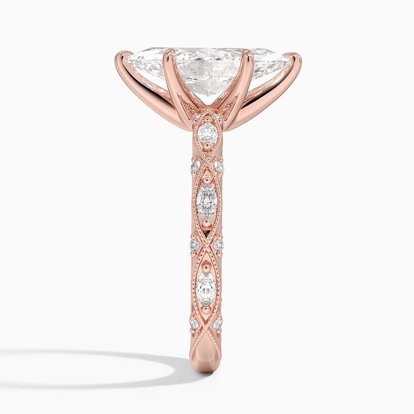 Vintage Marquise Milgrain Lab Grown Diamond Center Engagement Ring