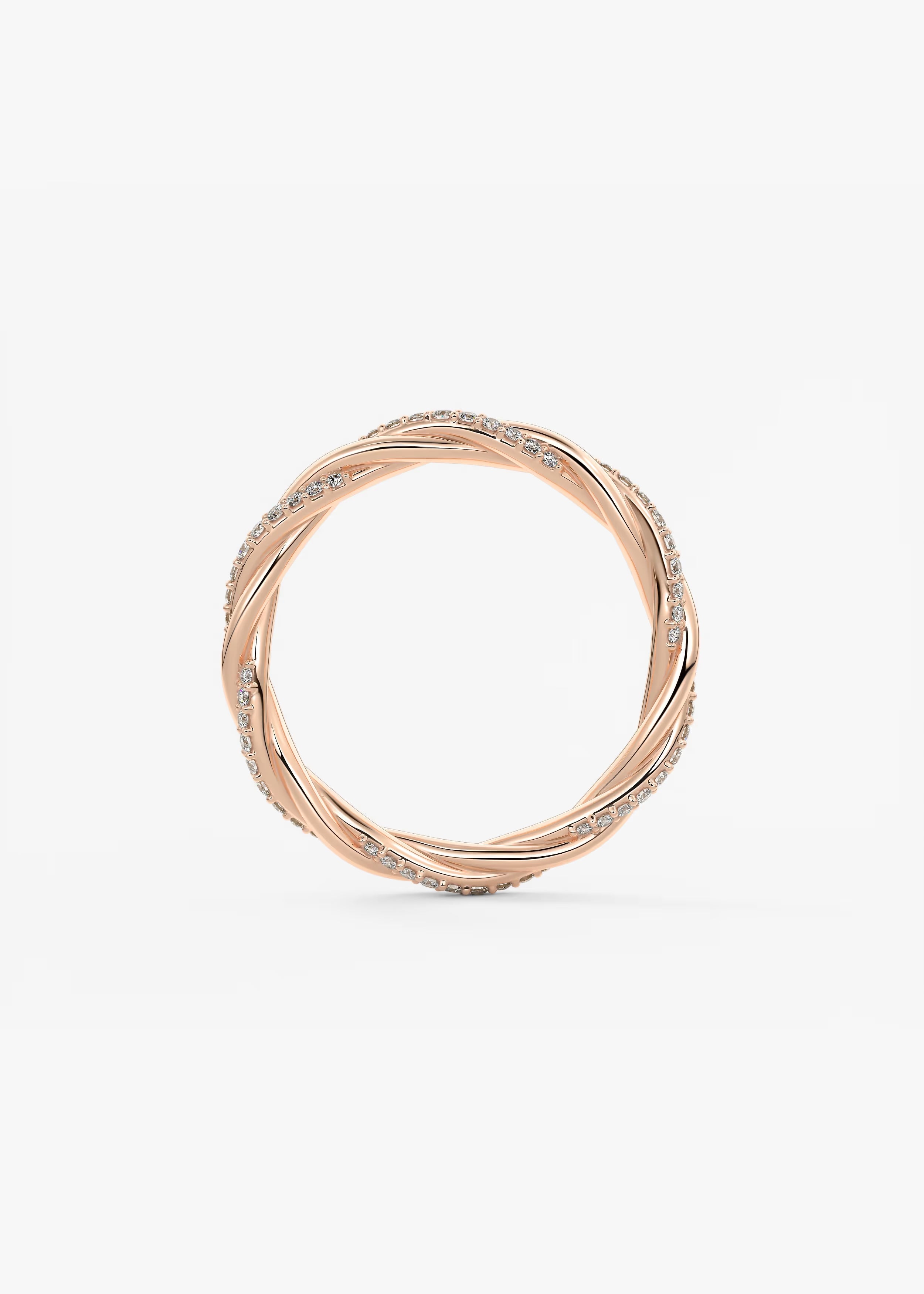 Twisted Gold Band with Pavé Lab‑Grown Diamonds and Polished Interwoven Design