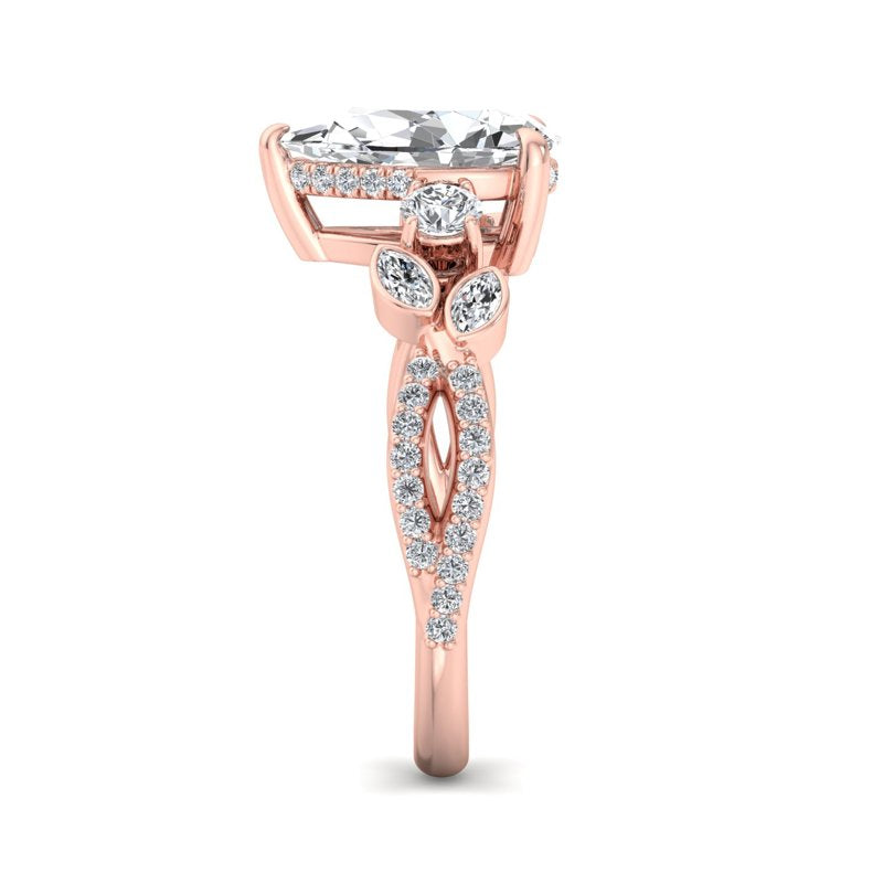 Floral Marquise Band with Beaded Detail Pear Lab Grown Diamond Center Engagement Ring