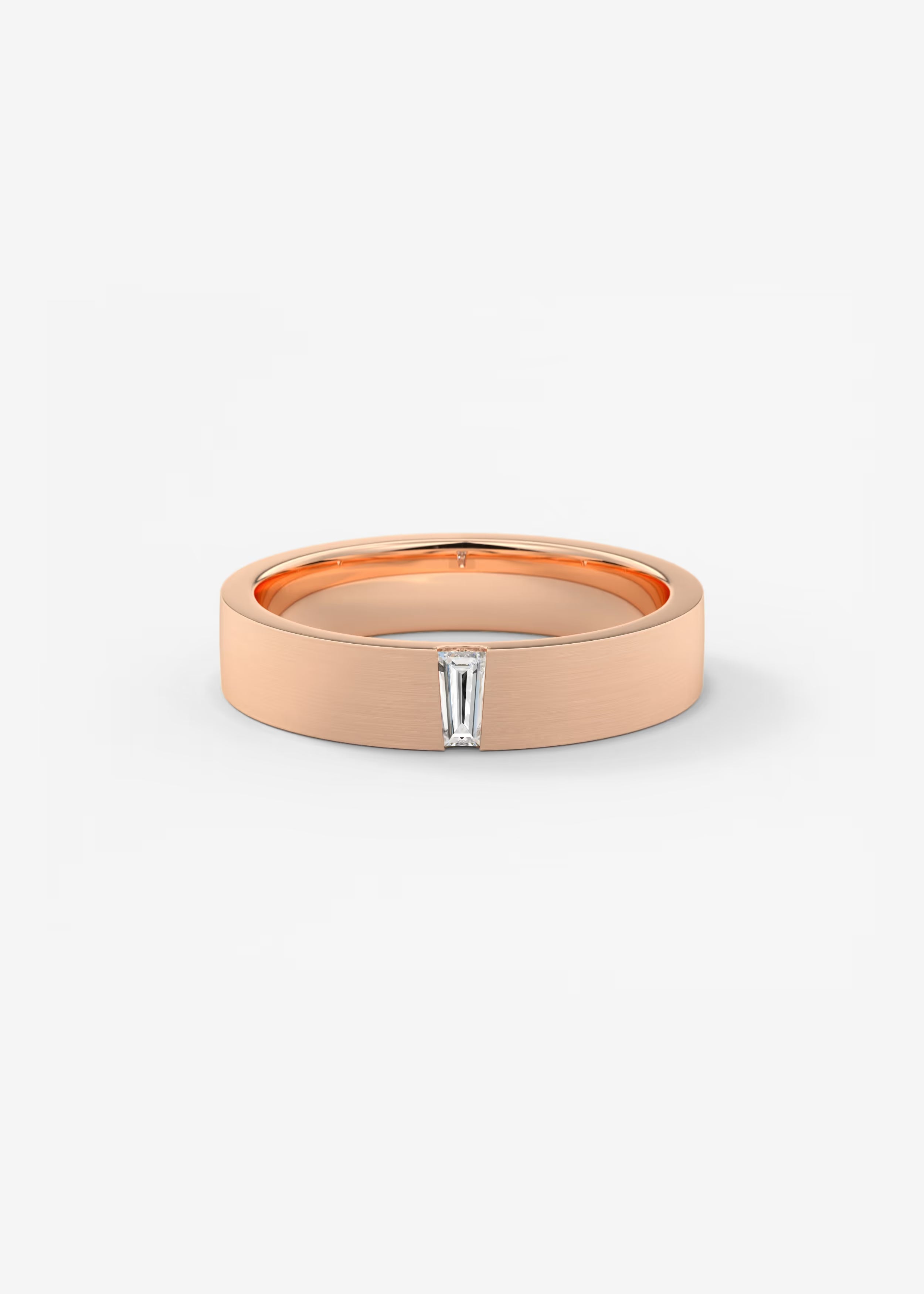 Matte Gold Wide Band with Vertical Baguette‑Cut Lab‑Grown Diamond Accent