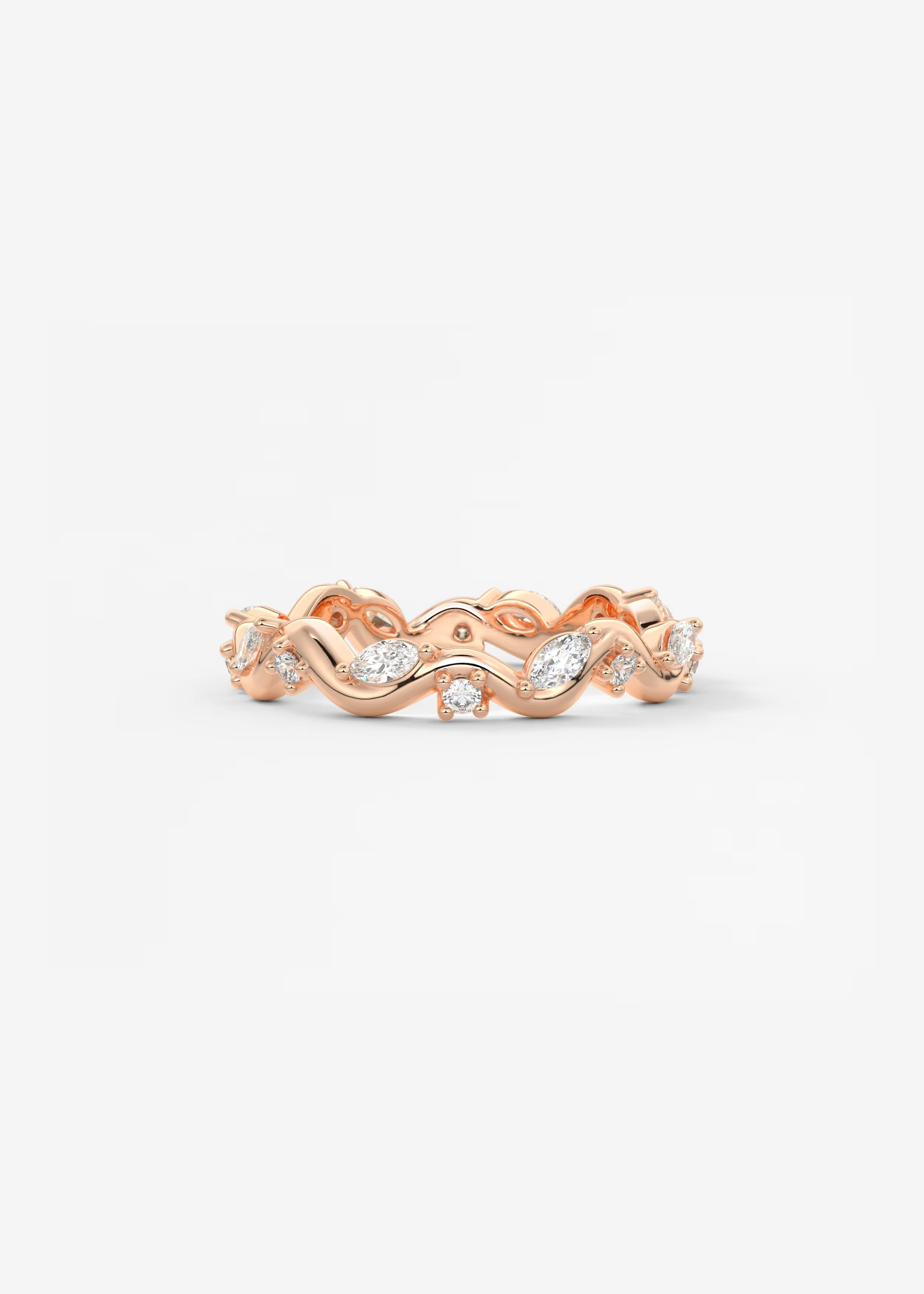 Gold Wave Eternity Band with Alternating Marquise and Round Lab Diamonds
