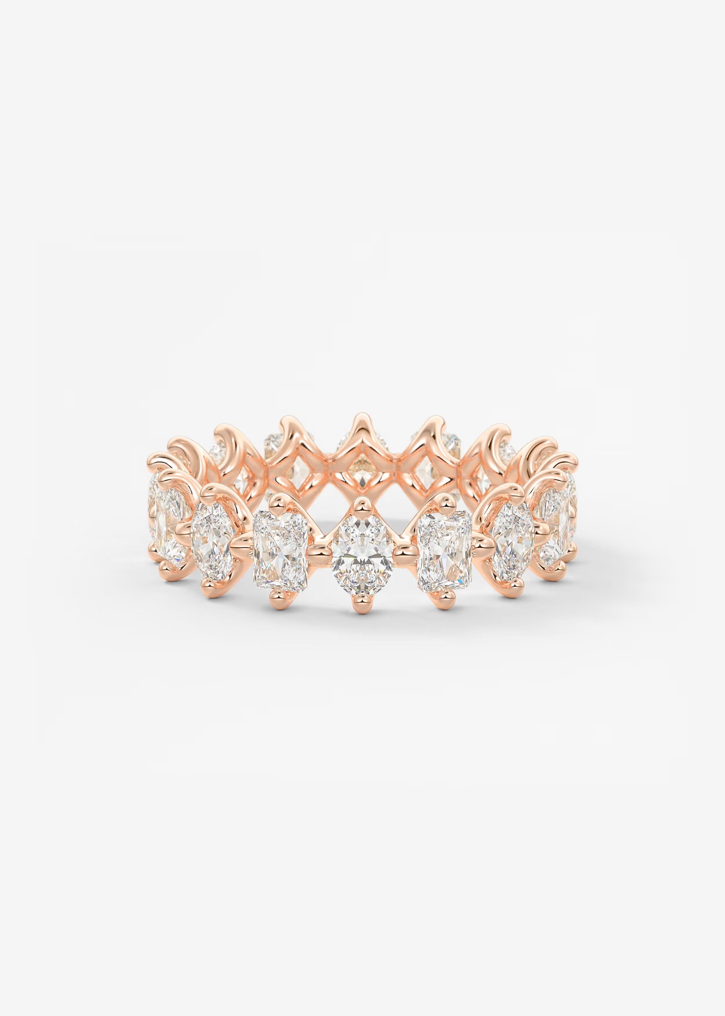Gold Oval‑Cut Lab Diamond Eternity Band with Intricate Prong Detailing