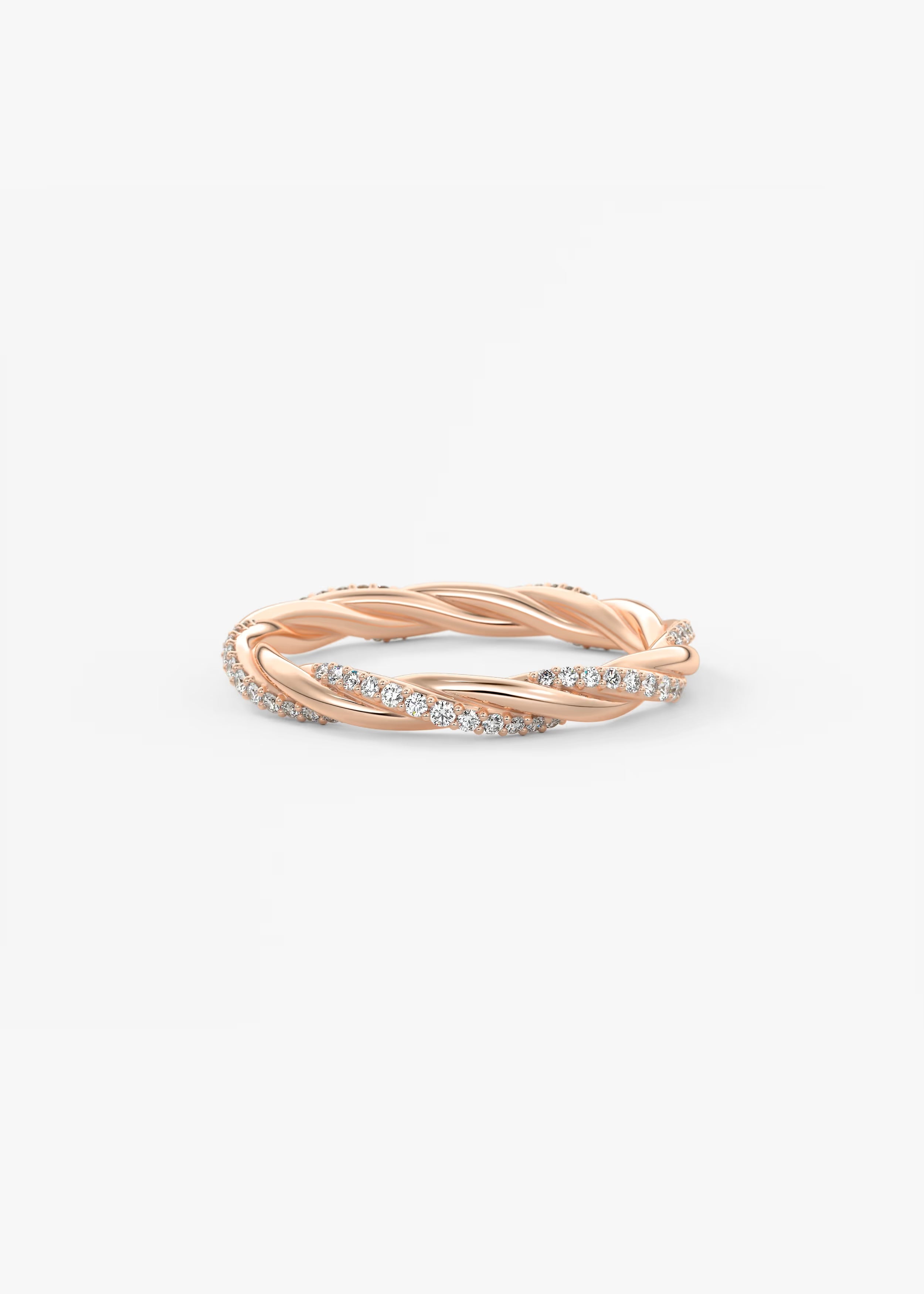 Twisted Gold Band with Pavé Lab‑Grown Diamonds and Polished Interwoven Design