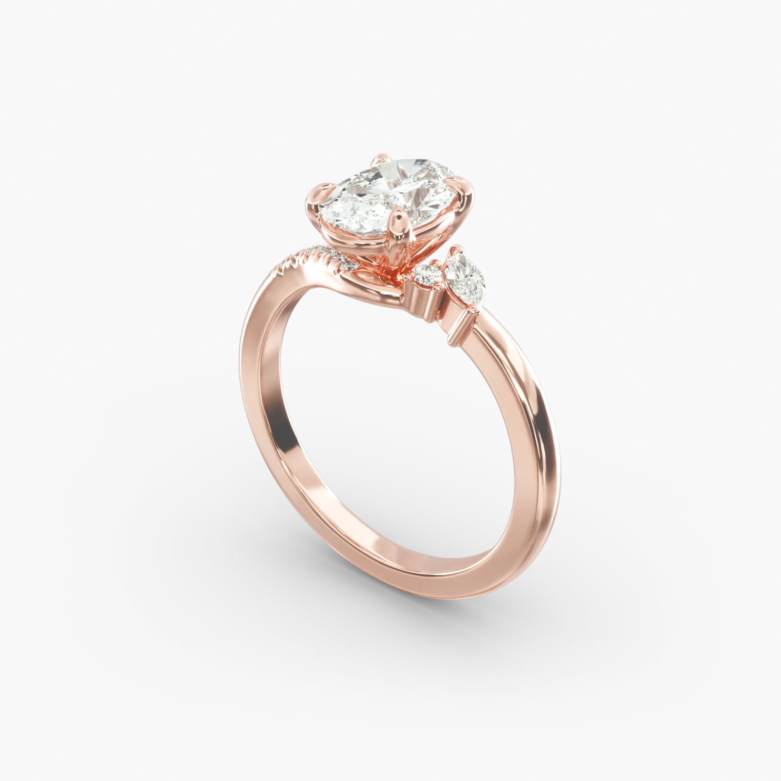 Asymmetric Elegance Oval Lab Grown Diamond Center Engagement Ring