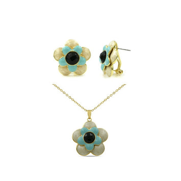 Brass Enamel Flower Earrings / Necklace