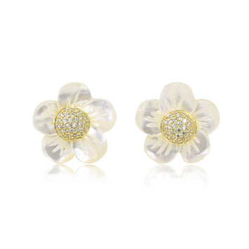 14K Gold Plated Sterling Silver Mother of Pearl Flower Earrings