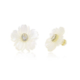 14K Gold Plated Sterling Silver Mother of Pearl Flower Earrings, Necklace