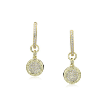 14K Gold Plated 925 Silver CZ Disc Charm/ Necklace/ Earrings