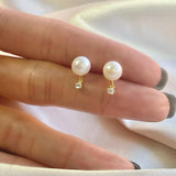 14K Gold Plated Sterling Silver Fresh Water Pearl with CZ Earrings