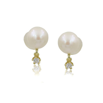 14K Gold Plated Sterling Silver Fresh Water Pearl with CZ Earrings
