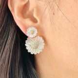 14K Gold Plated Sterling Silver Mother of Pearl Double Flower Earrings