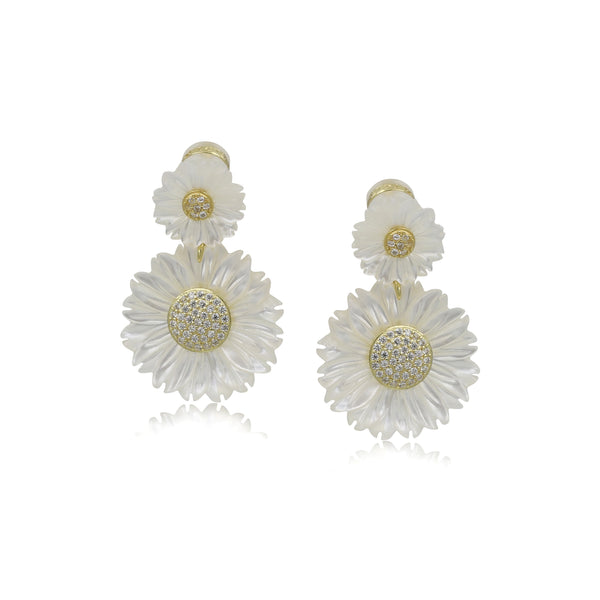 14K Gold Plated Sterling Silver Mother of Pearl Double Flower Earrings
