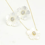 14K Gold Plated Sterling Silver Mother of Pearl Flower Earrings, Necklace