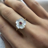 14K Gold Plated Sterling Silver Mother of Pearl Flower Color Pistil Ring
